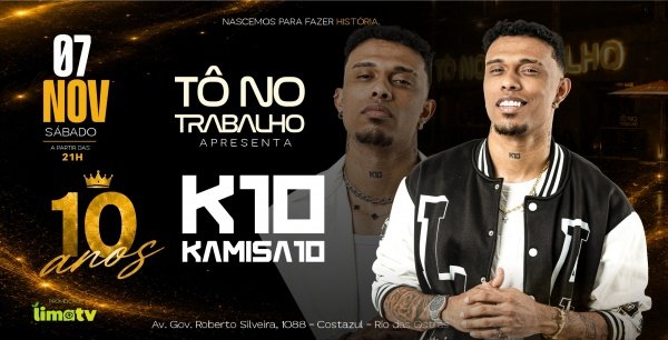 Imagem do evento TNT 10 Anos com Kamisa 10 | 07NOV (SAB) | Tô no Trabalho