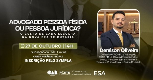 Imagem do evento ADVOGADO PESSOA FÍSICA OU PESSSOA JURÍDICA ?  O CUSTO DE CADA ESCOLHA NA NOVA ERA TRIBUTÁRIA