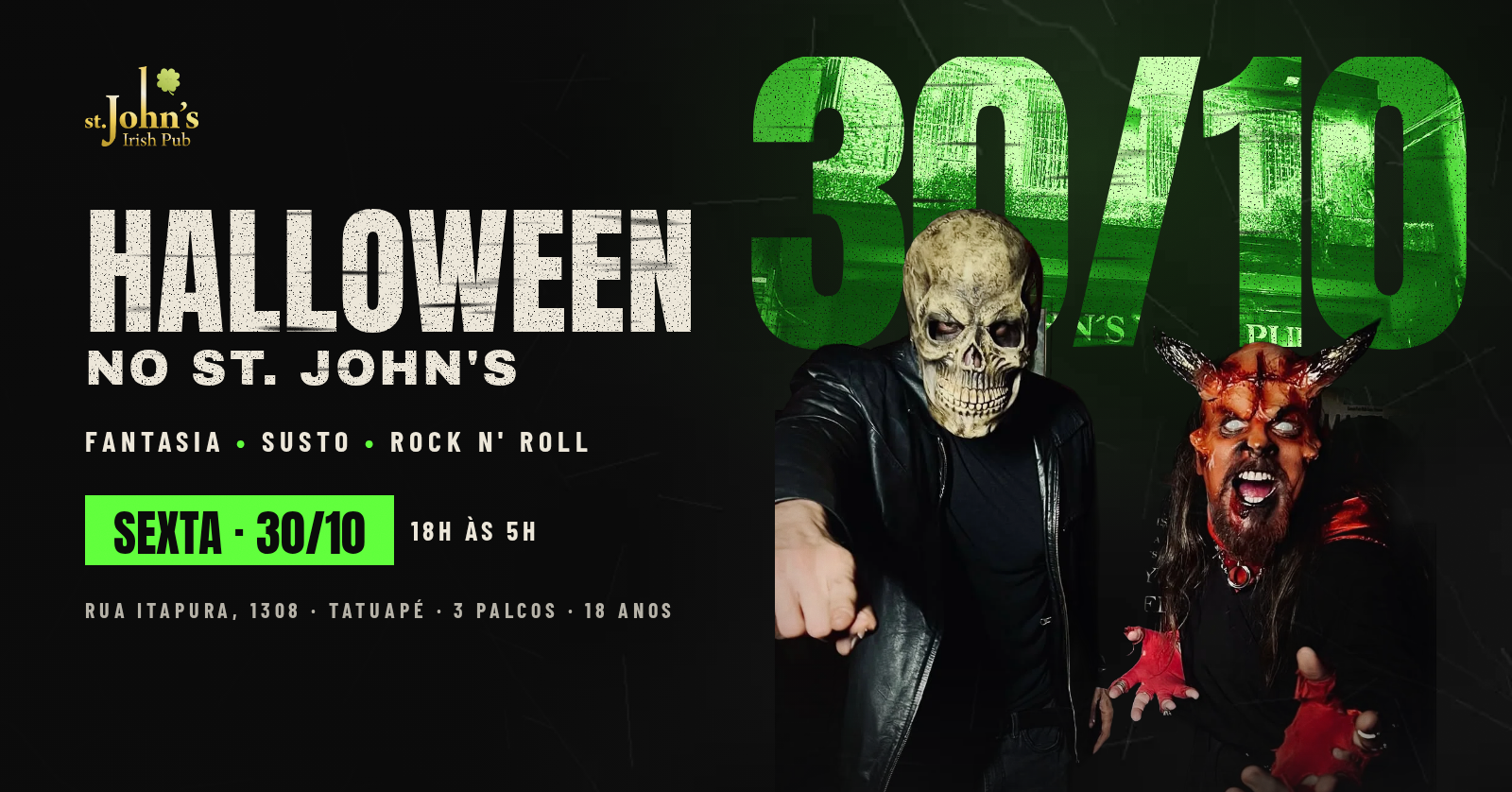Halloween no St. Johns pub - Prepare-se para a noite mais sinistra de todas! - São Paulo, SP