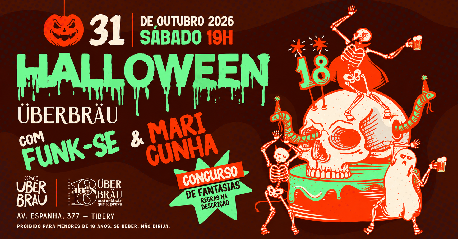 Halloween ÜberBräu 2026: Funkse, Mari Cunha e Concurso de Fantasia - Uberlândia, MG