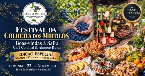 Imagem do evento Festival da Colheita dos Mirtilos · Boas-vindas à Safra: Café Colonial, Almoço Rural e Sobremesas