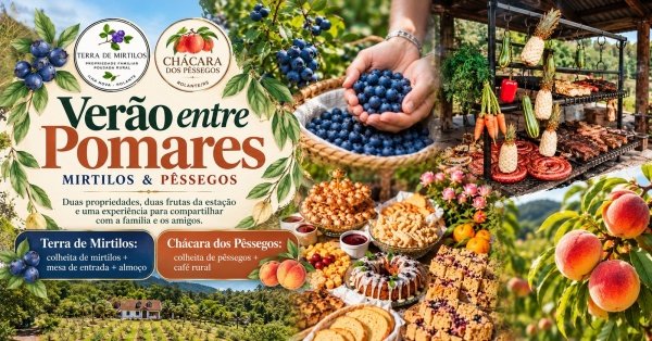 Imagem do evento Verão entre Pomares: Colheita de Mirtilos e Pêssegos  - Com almoço e café rural| Rolante/RS