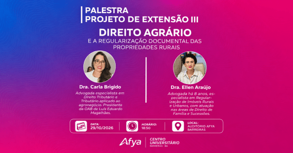 Imagem do evento Palestra - DIREITO AGRÁRIO E A REGULARIZAÇÃO DOCUMENTAL DAS PROPRIEDADES RURAIS