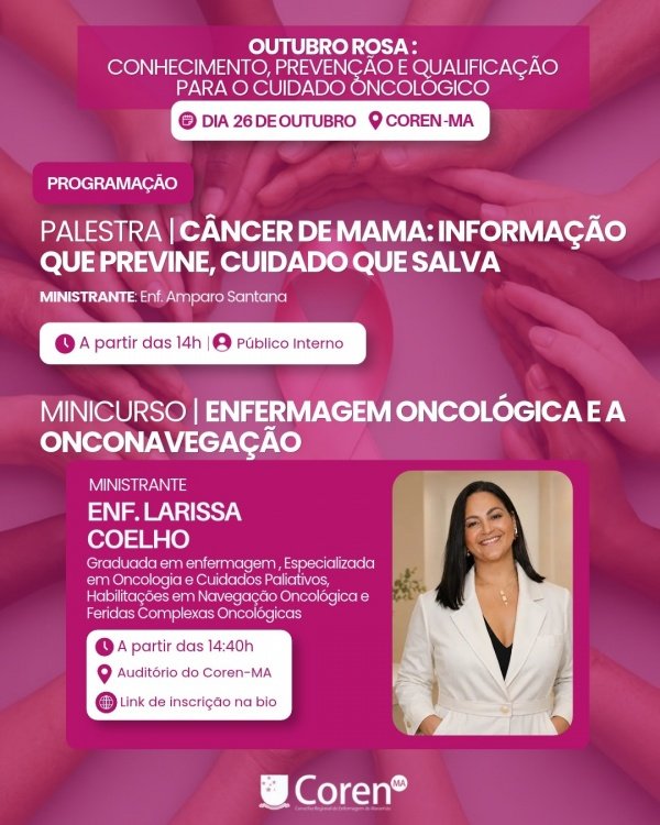 Imagem do evento OUTUBRO ROSA: CONHECIMENTO, PREVENÇÃO E QUALIFICAÇÃO PARA O CUIDADO ONCOLÓGICO