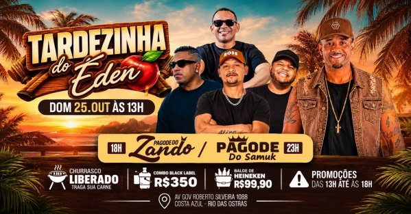 Imagem do evento Tardezinha do Éden | 25OUT (DOM) | Tô no Trabalho