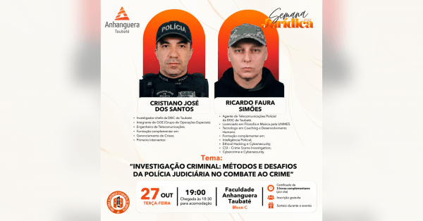 Imagem do evento Semana Jurídica 2026 | 27/10 - Investigação Criminal: Métodos e Desafios da Polícia Judiciária
