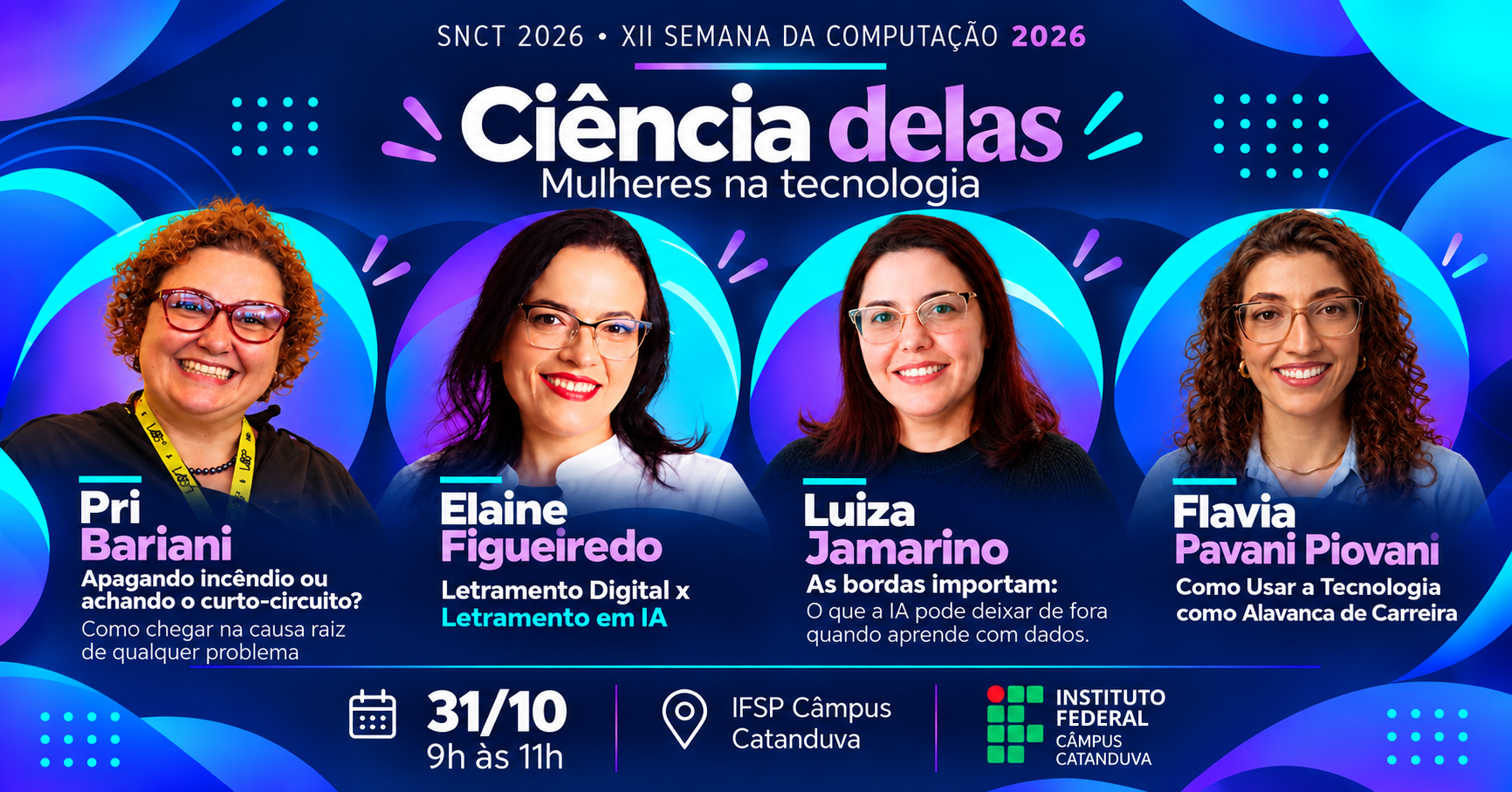 Capa de Ciência Delas: Mulheres que Transformam com Tecnologia | SNCT e XII Semana da Computação 2026