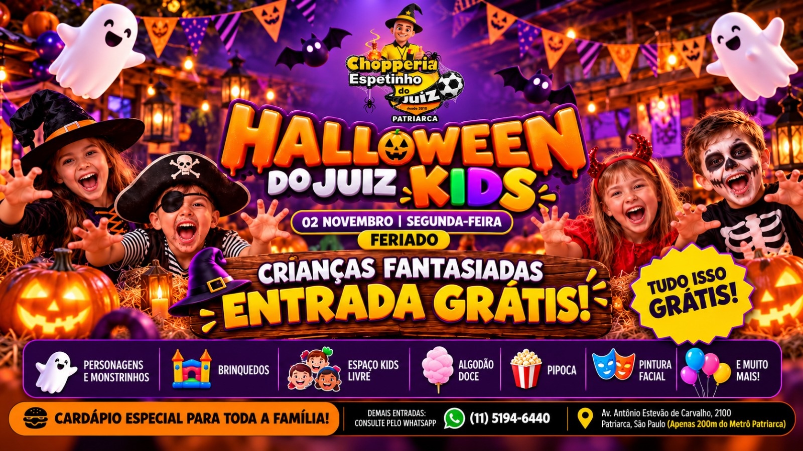 JUIZ PATRIARCA | FERIADO ESPECIAL HALLOWEEN KIDS | 02/11 - SEG - 12H - São Paulo, SP