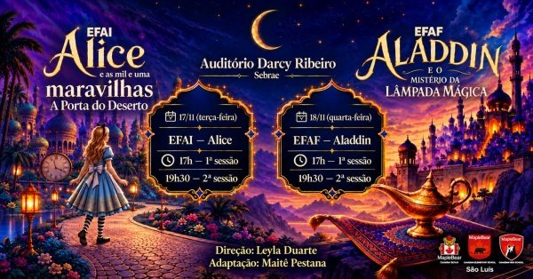 Imagem do evento Maple Bear apresenta: Aladdin e o Mistério da Lâmpada Mágica & Alice e as Mil e Uma Maravilhas