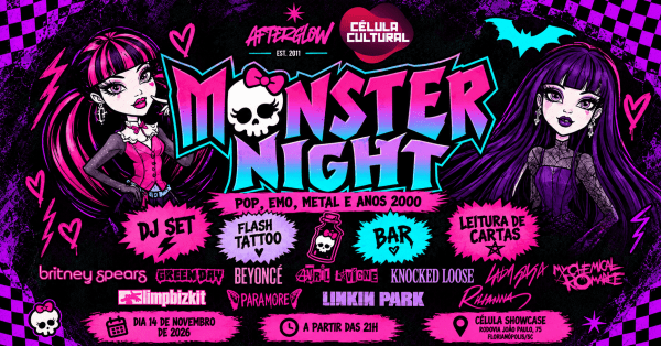 Imagem do evento MONSTER NIGHT - Pop Anos 2000, Emo e Metal | Florianópolis/SC