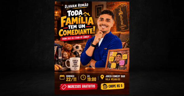Imagem do evento Djavan Romão - Toda Familia Tem Um Comediante - ING GRATUITOS  Domingo 22 de Novembro às 19:00 Joker