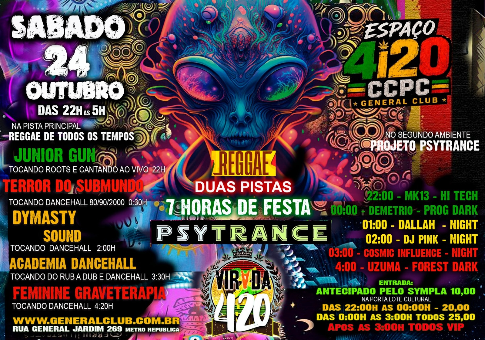 CCPC SABADO 24/10 - VIRADA 420 + REGGAE E PSYTRANCE das 22h as 5h!! - São Paulo, SP