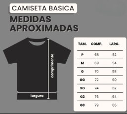 Lista com o tamanho das camisetas