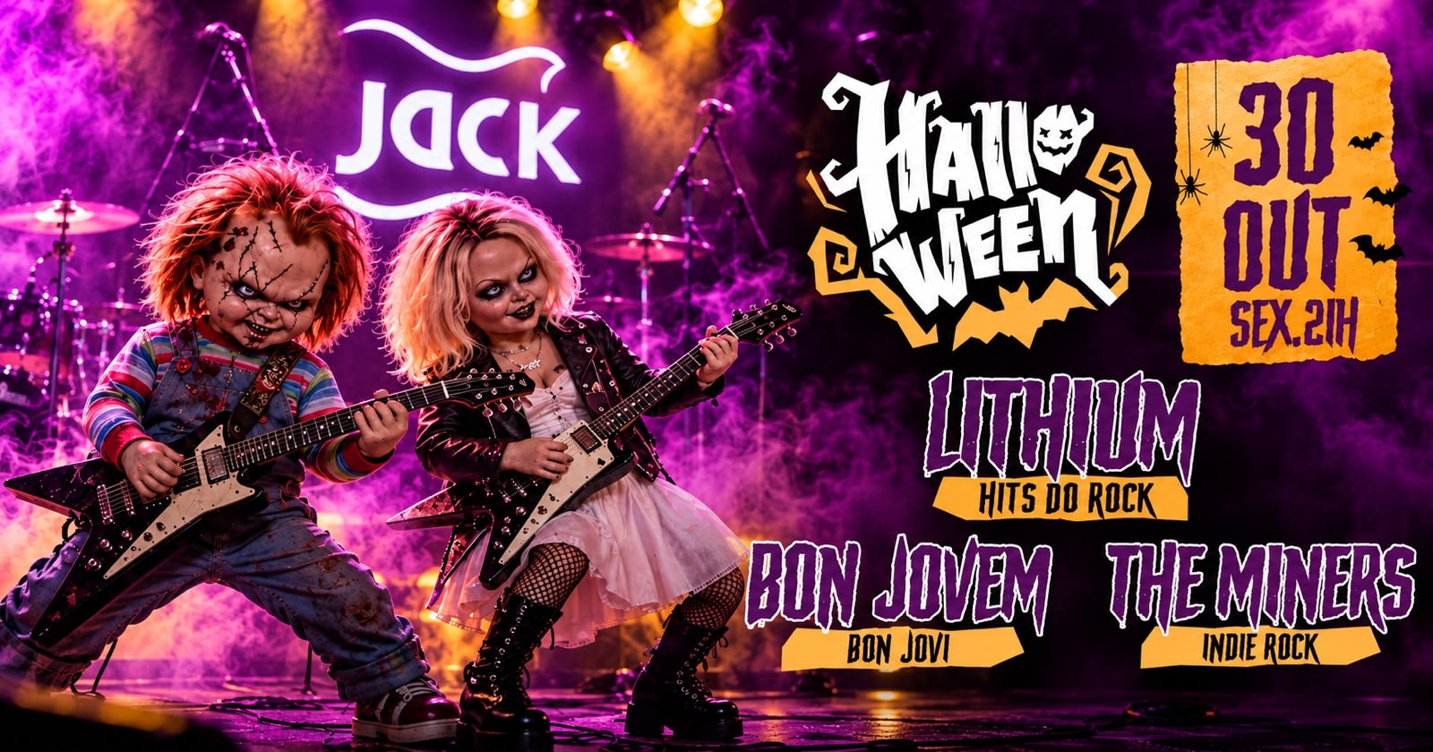 SEXTA | HALLOWEEN JACK! LITHIUM (HITS DO ROCK) + BON JOVEM (BON JOVI) + THE MINERS (INDIE ROCK)